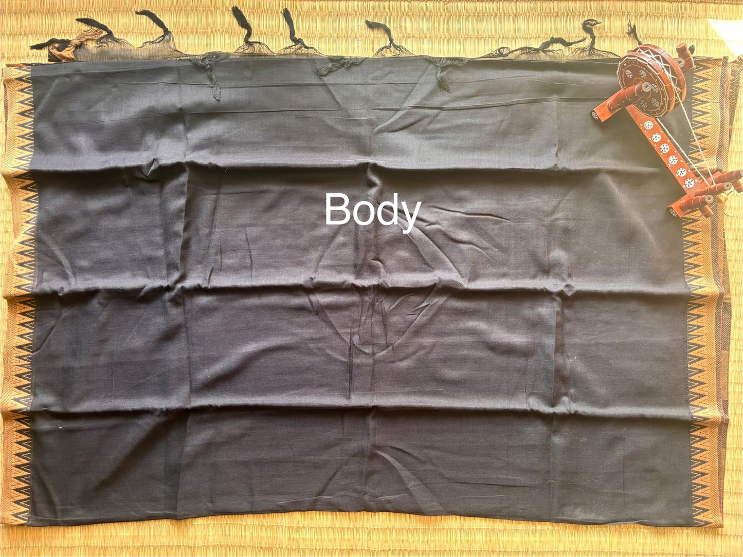 Black Narayanpet Handloom Cotton Saree with Beige Temple Border