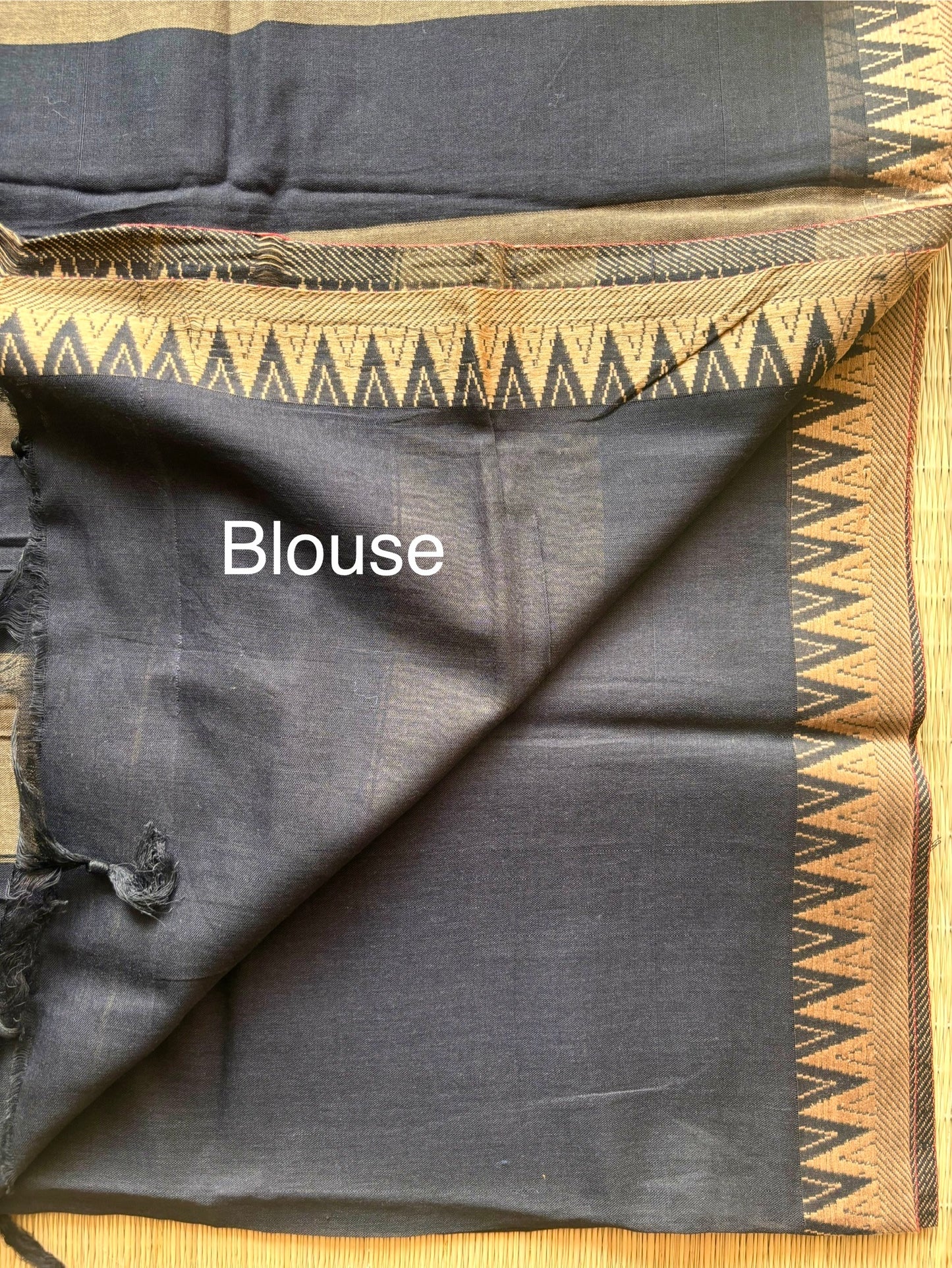 Black Narayanpet Handloom Cotton Saree with Beige Temple Border