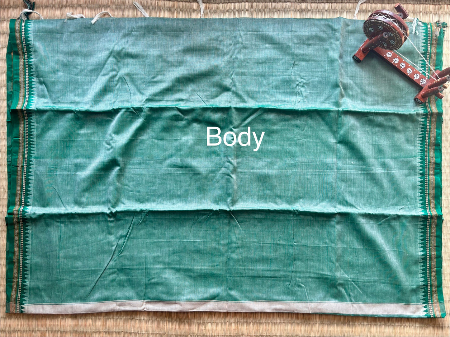 Mint Green Narayanpet Handloom Cotton Saree with Temple Border