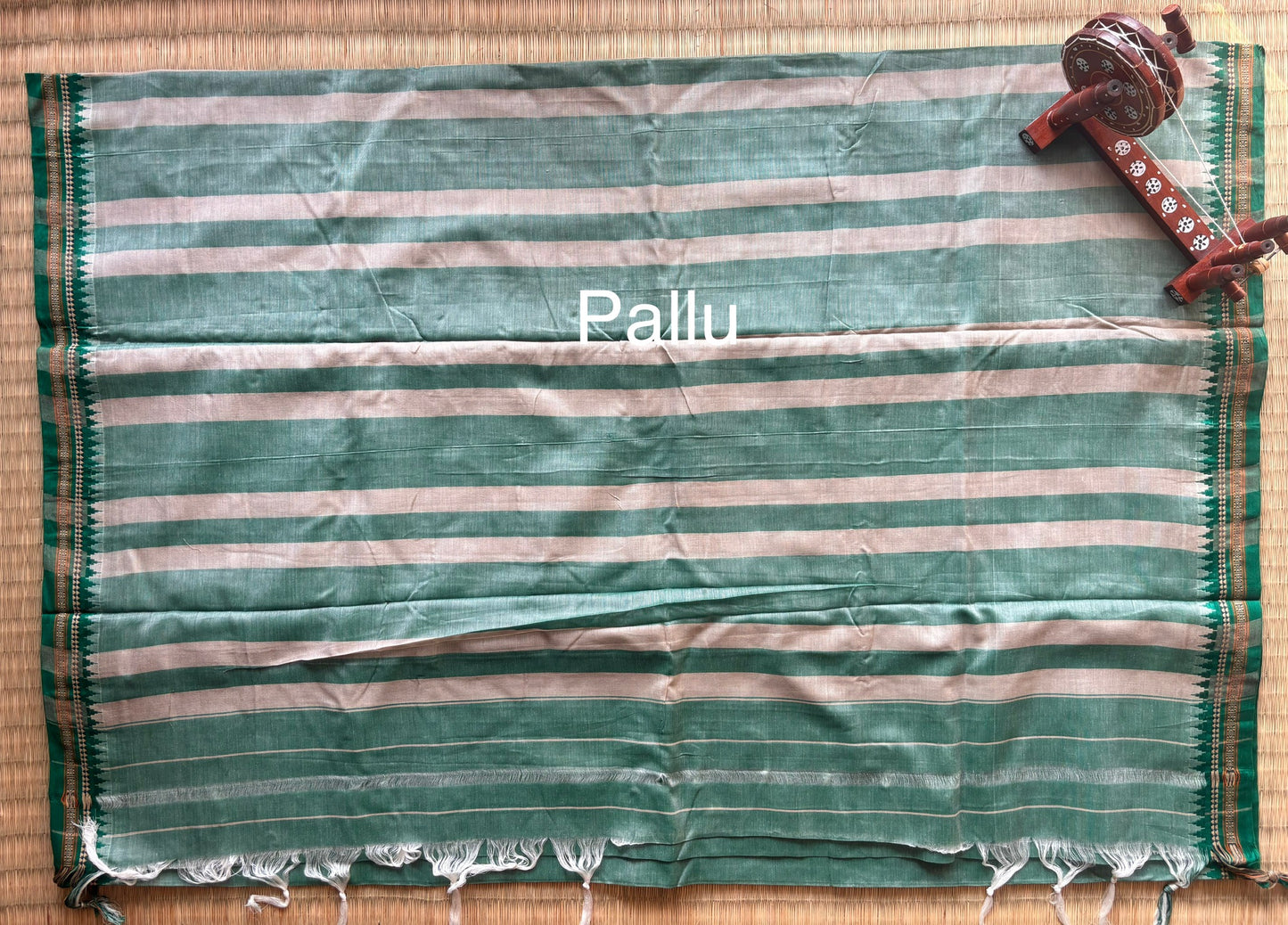 Mint Green Narayanpet Handloom Cotton Saree with Temple Border