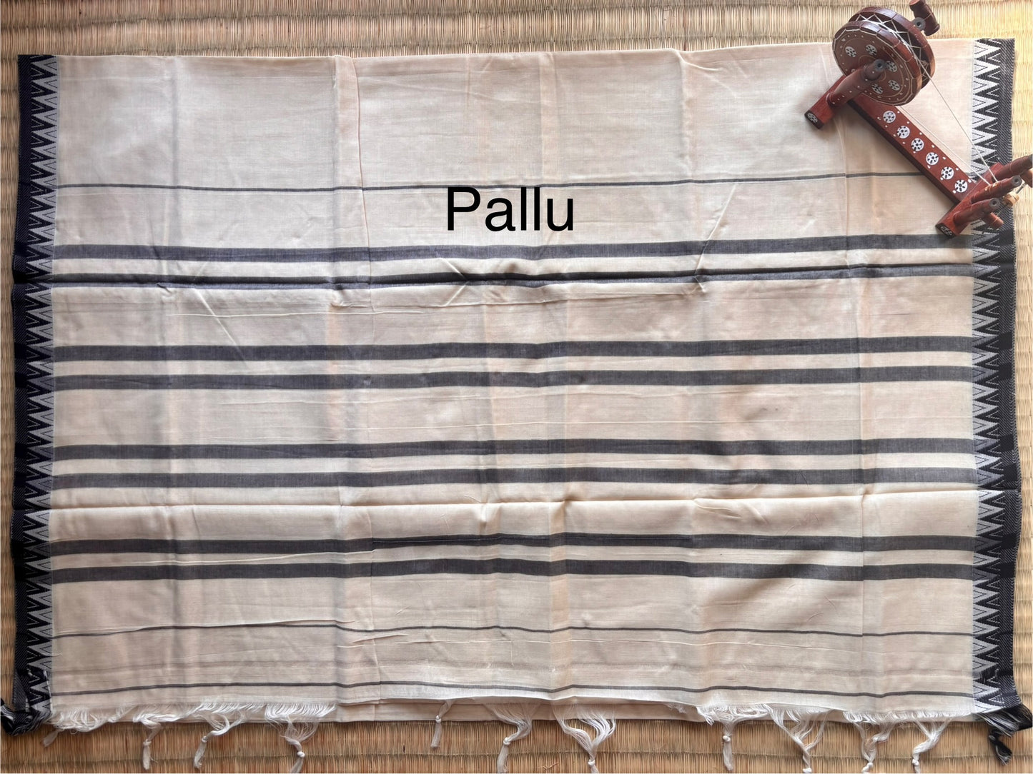 Off-White Narayanpet Handloom Cotton Saree with Black Temple Border