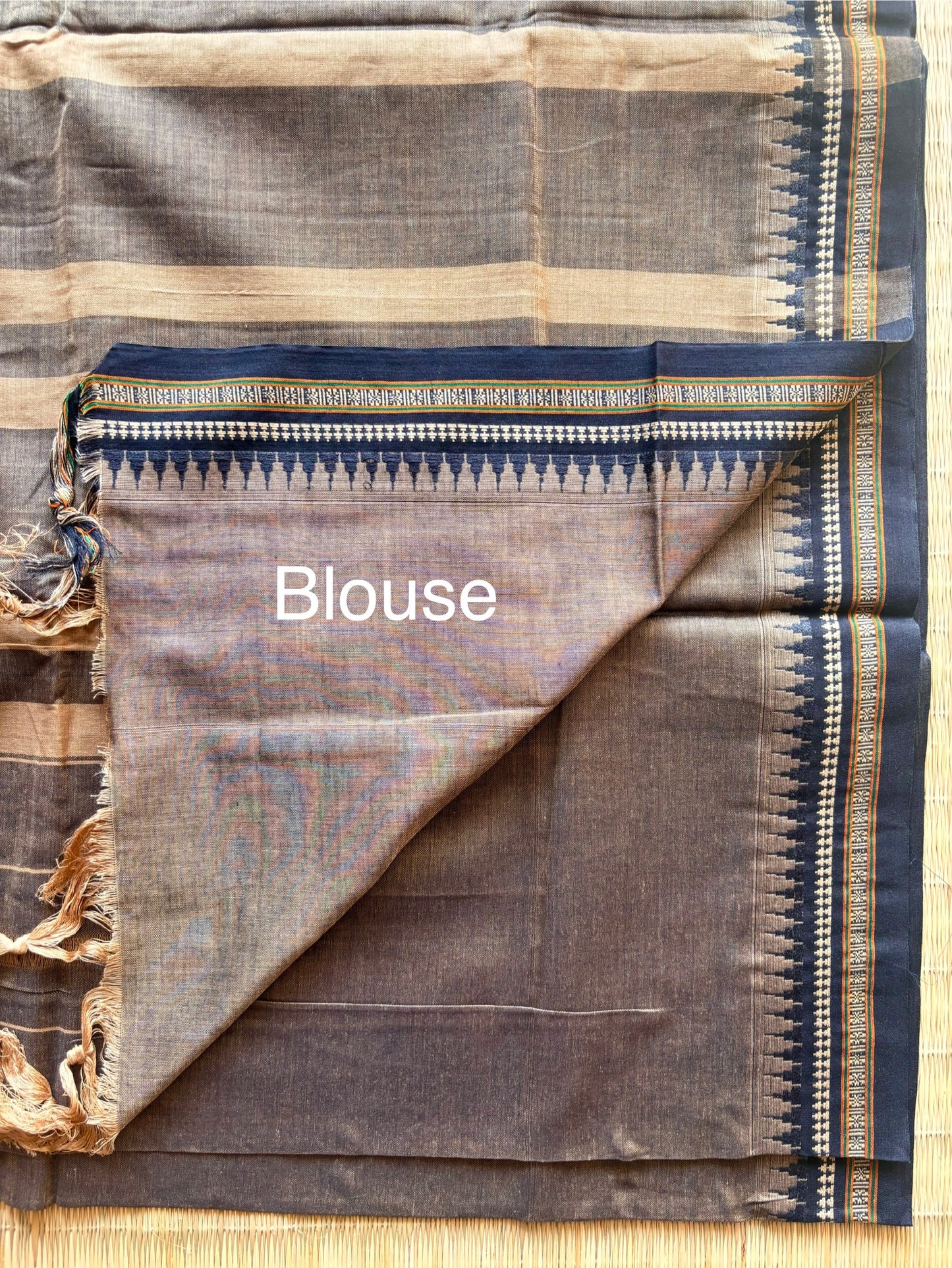 Brown Narayanpet Handloom Cotton Saree with Black Temple Border