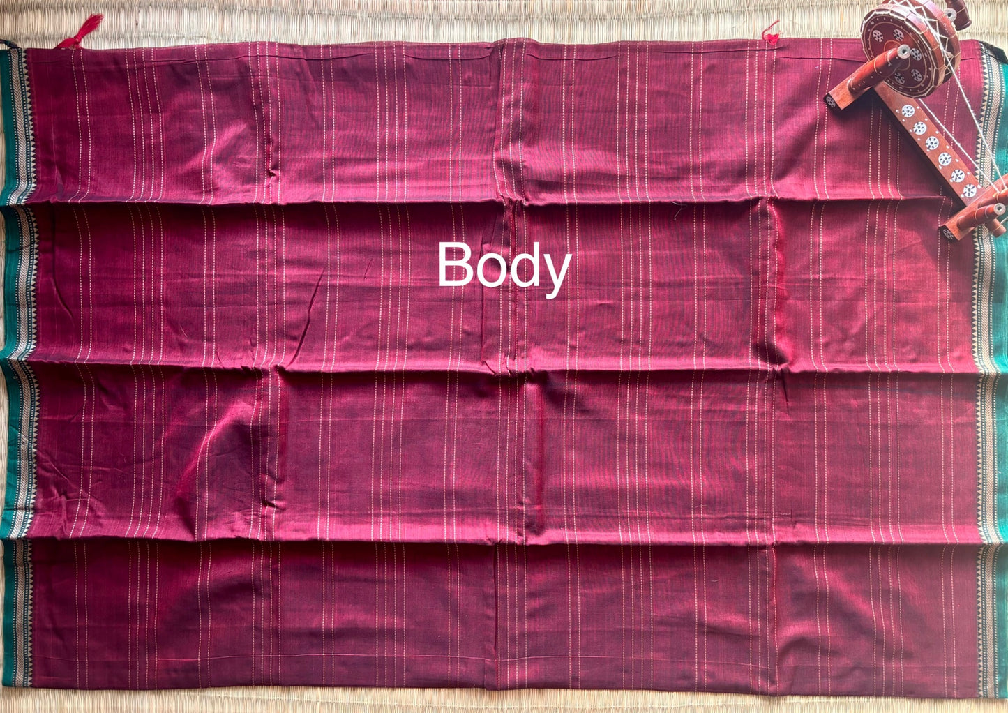 Maroon Narayanpet Handloom Cotton Saree with Green Border
