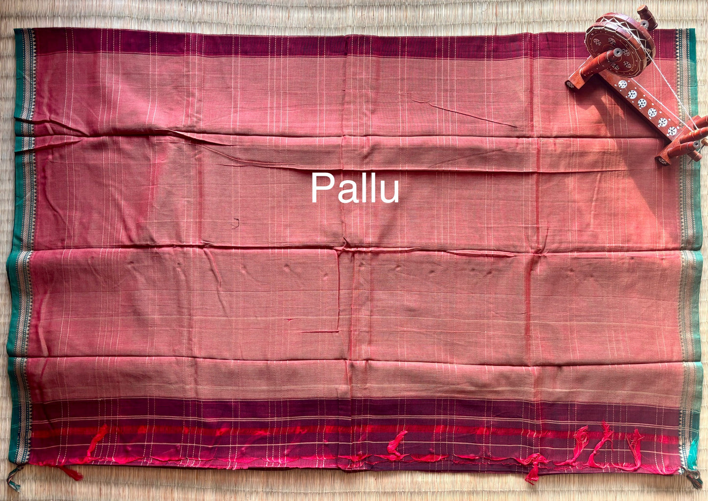 Maroon Narayanpet Handloom Cotton Saree with Green Border