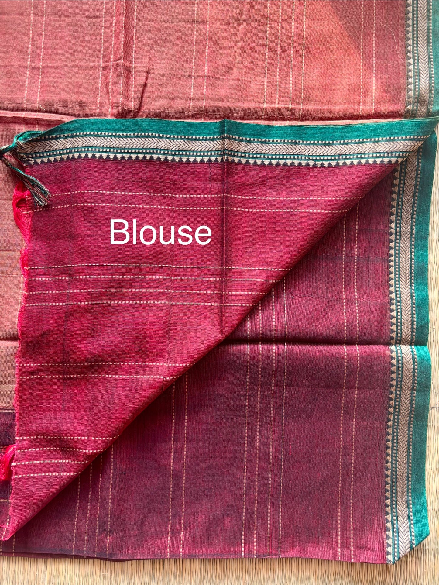 Maroon Narayanpet Handloom Cotton Saree with Green Border