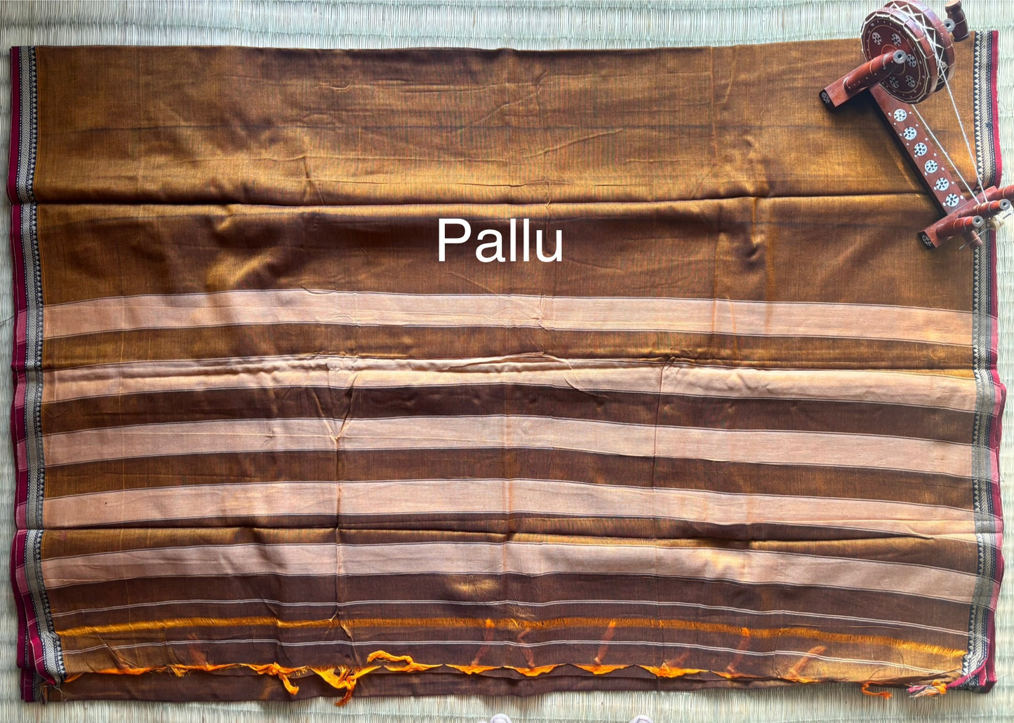 Brown Narayanpet Handloom Cotton Saree with Red Border