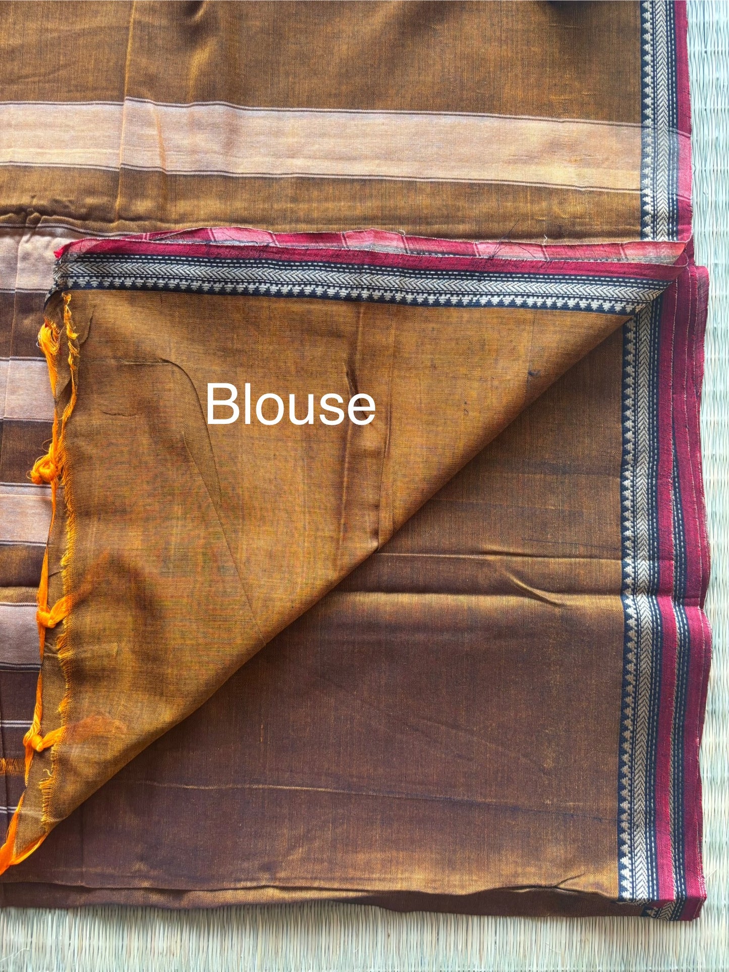 Brown Narayanpet Handloom Cotton Saree with Red Border