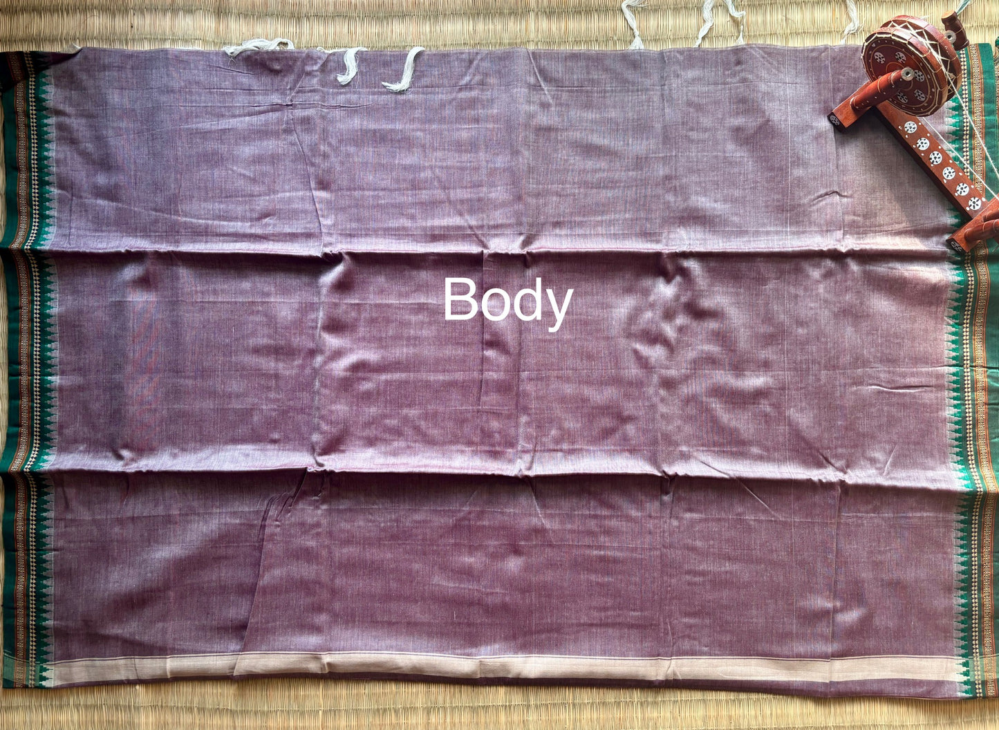 Soft Lilac Narayanpet Handloom Cotton Saree with Deep Green Border