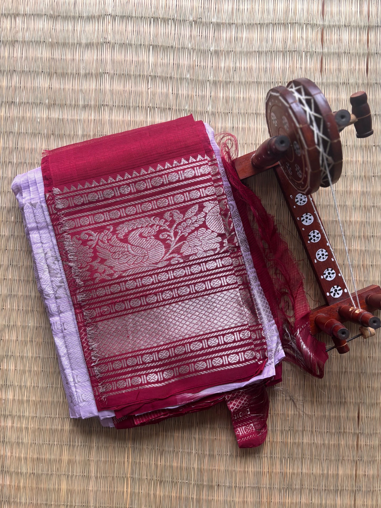 Lilac & Maroon Mangalagiri Handloom Silk Saree
