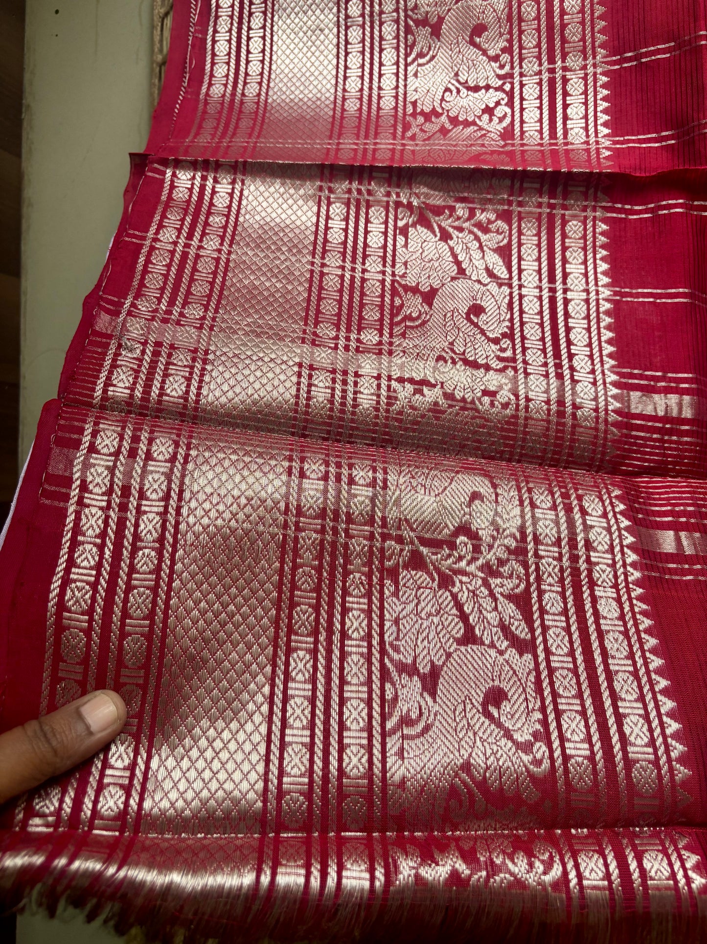 Lilac & Maroon Mangalagiri Handloom Silk Saree