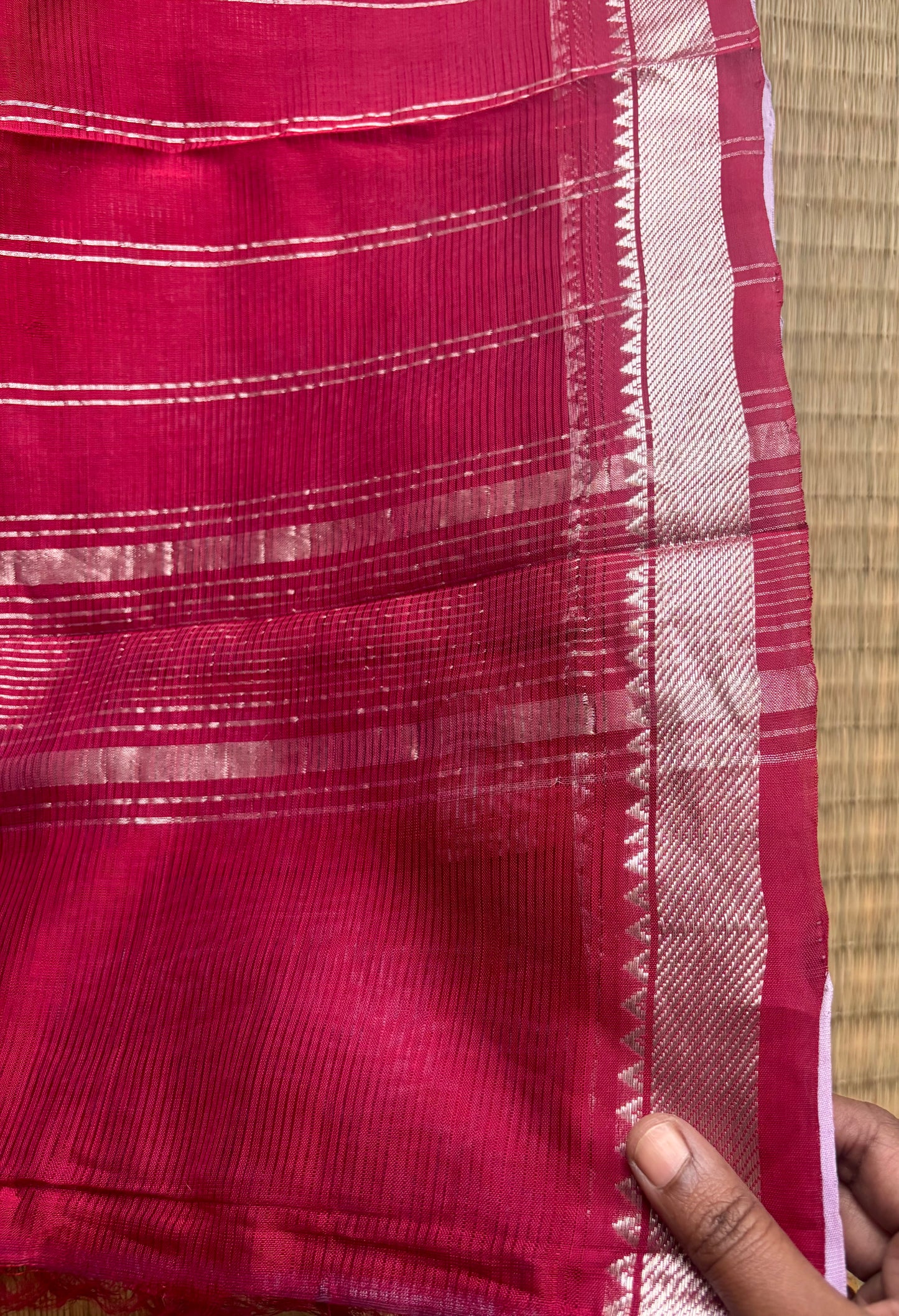 Lilac & Maroon Mangalagiri Handloom Silk Saree