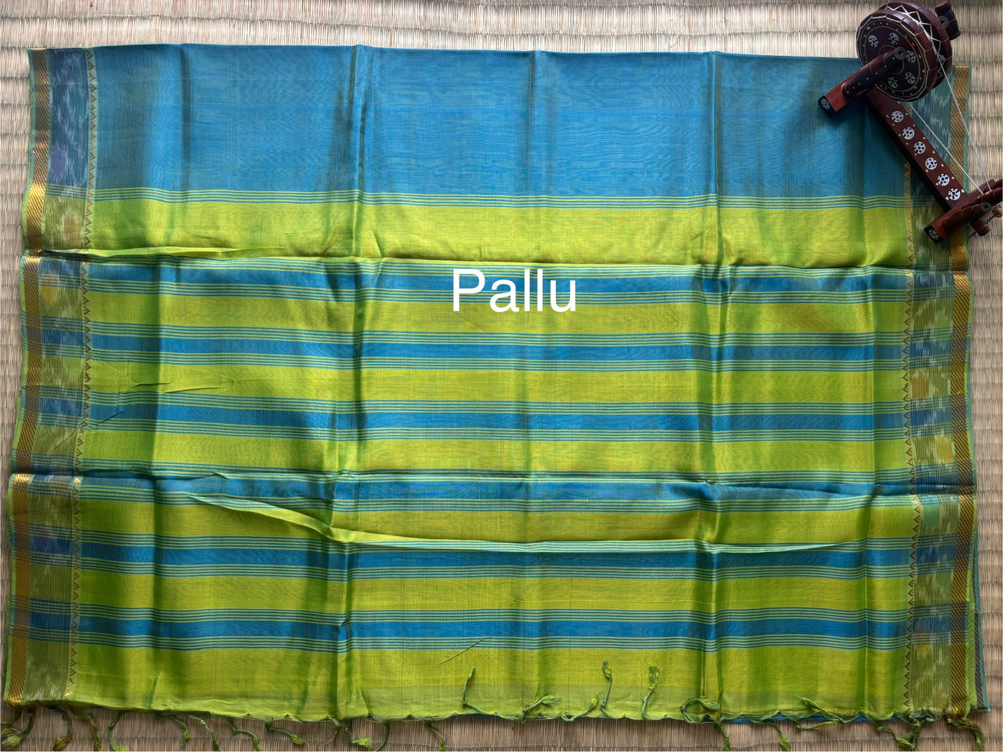 Powder Blue Mangalagiri Handloom Silk Saree with Pochampally Border