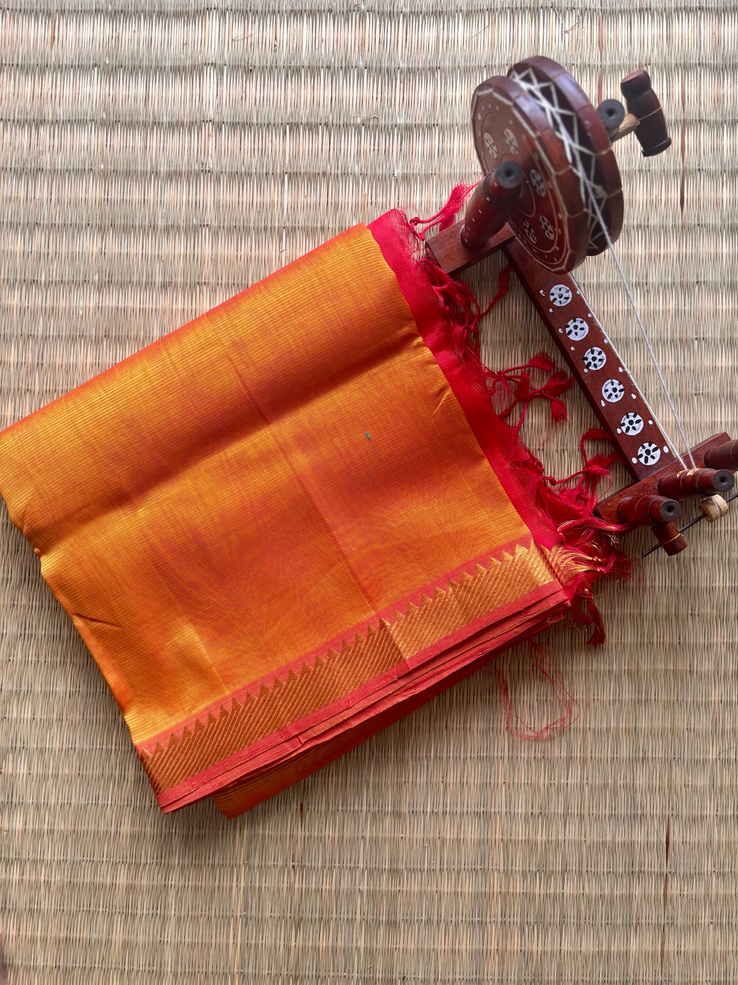 Orange & Pink Classic Mangalagiri Handloom Silk Saree