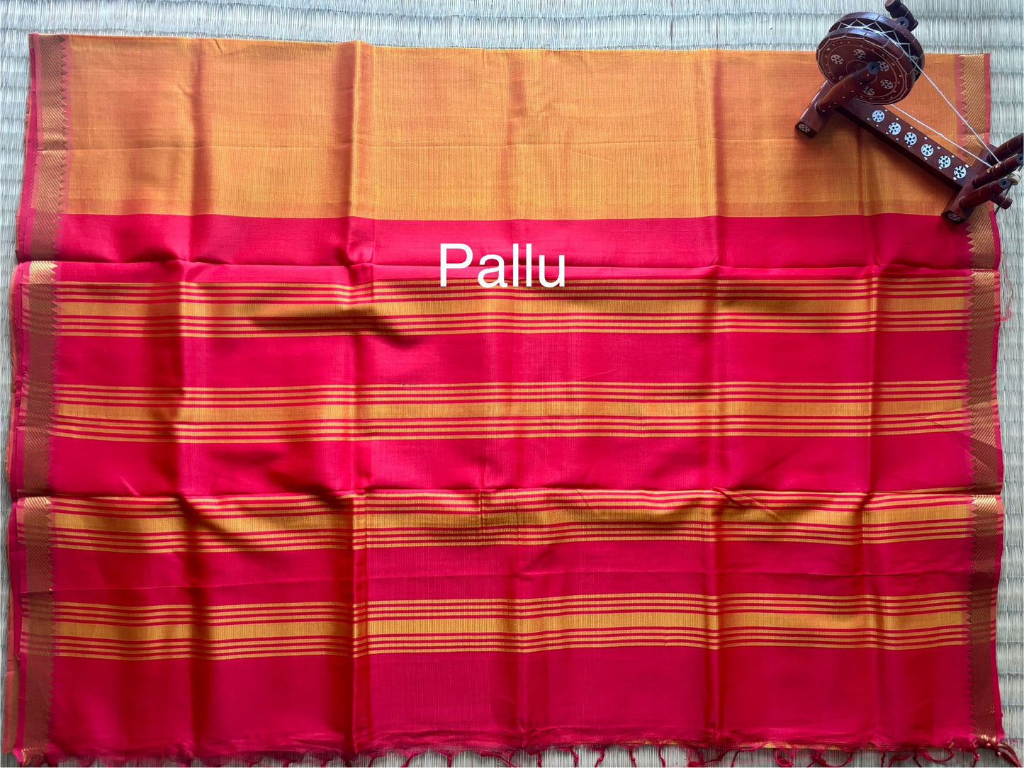 Orange & Pink Classic Mangalagiri Handloom Silk Saree