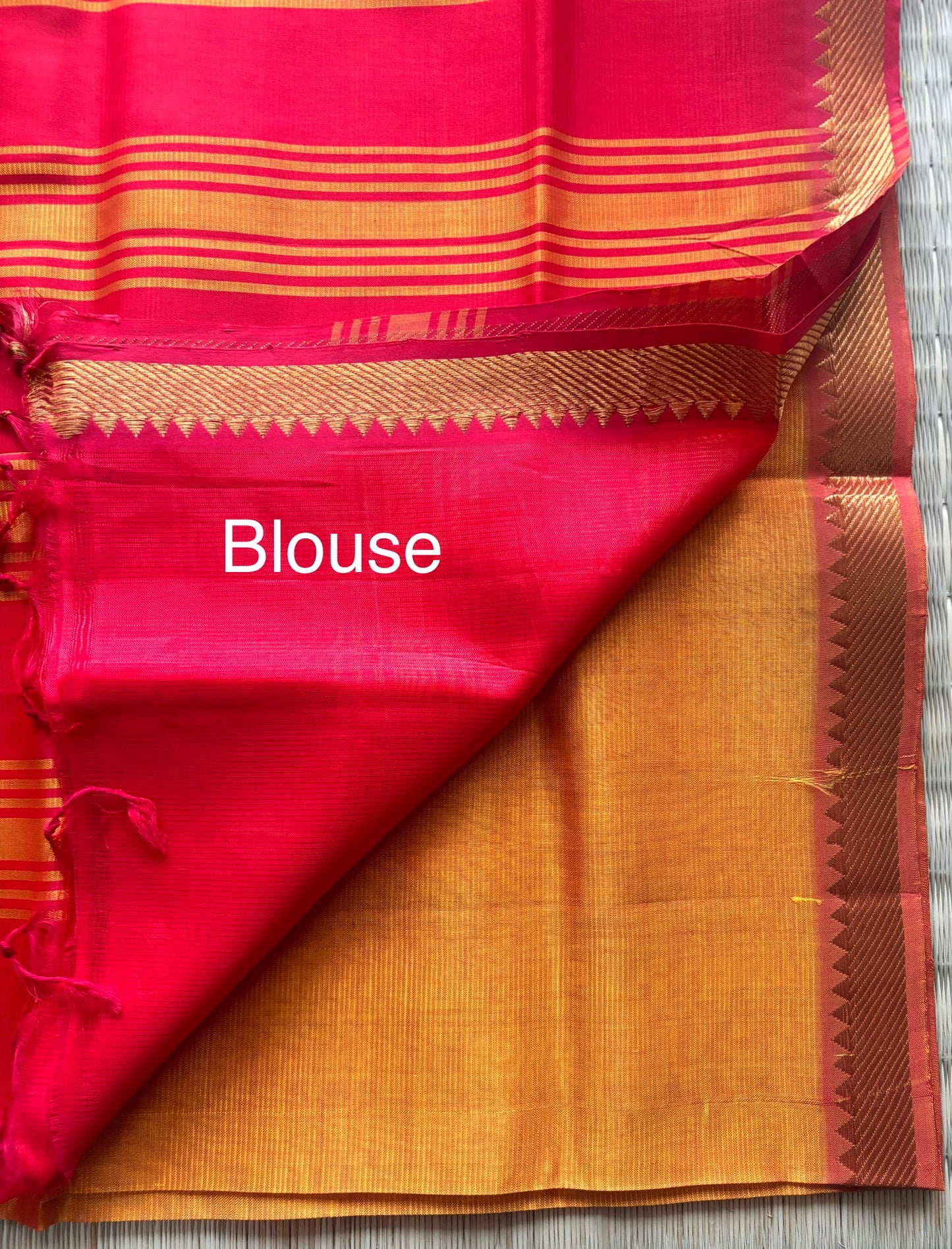 Orange & Pink Classic Mangalagiri Handloom Silk Saree