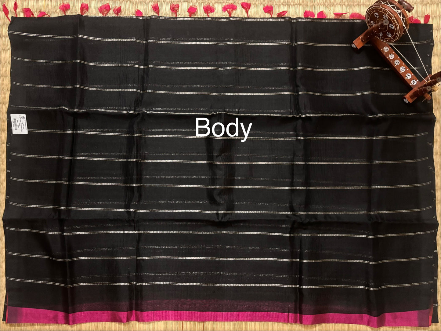 Classic Black Mangalagiri Handloom Silk Saree with Straight Zari Lines