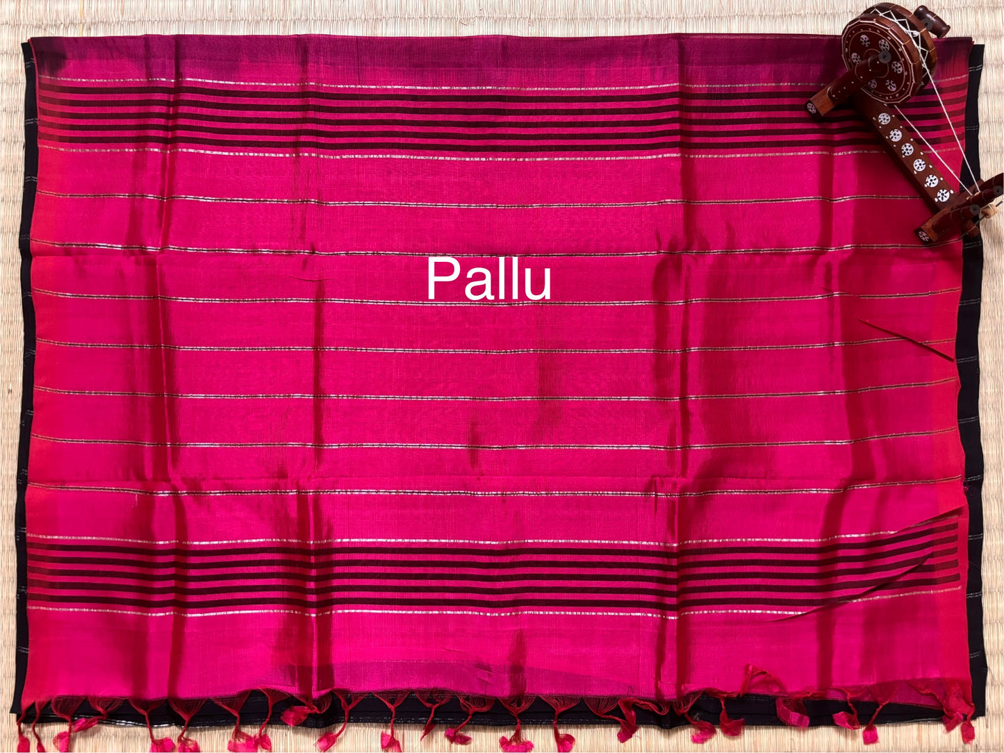 Classic Black Mangalagiri Handloom Silk Saree with Straight Zari Lines