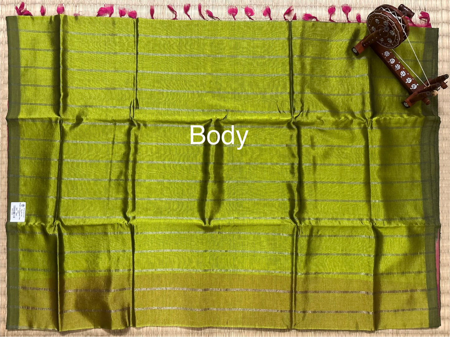 Green Mangalagiri Silk Saree with Straight Zari Lines