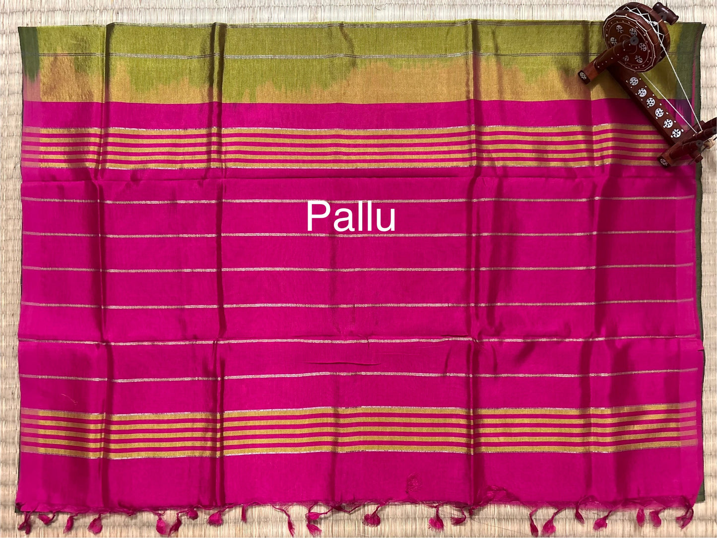 Green Mangalagiri Silk Saree with Straight Zari Lines