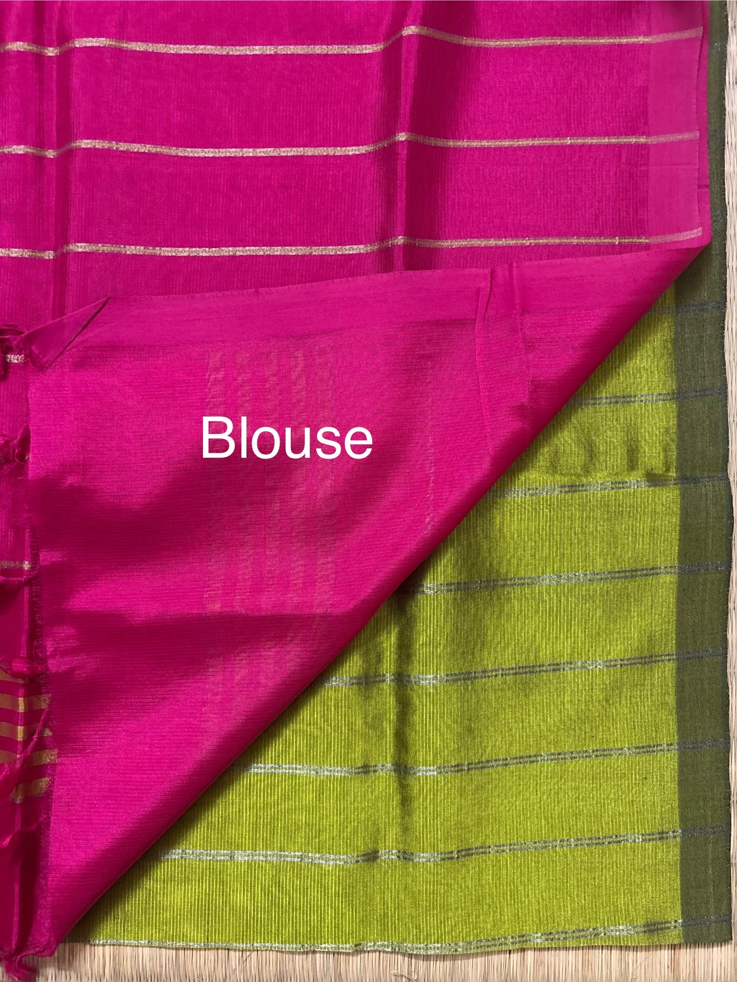 Green Mangalagiri Silk Saree with Straight Zari Lines