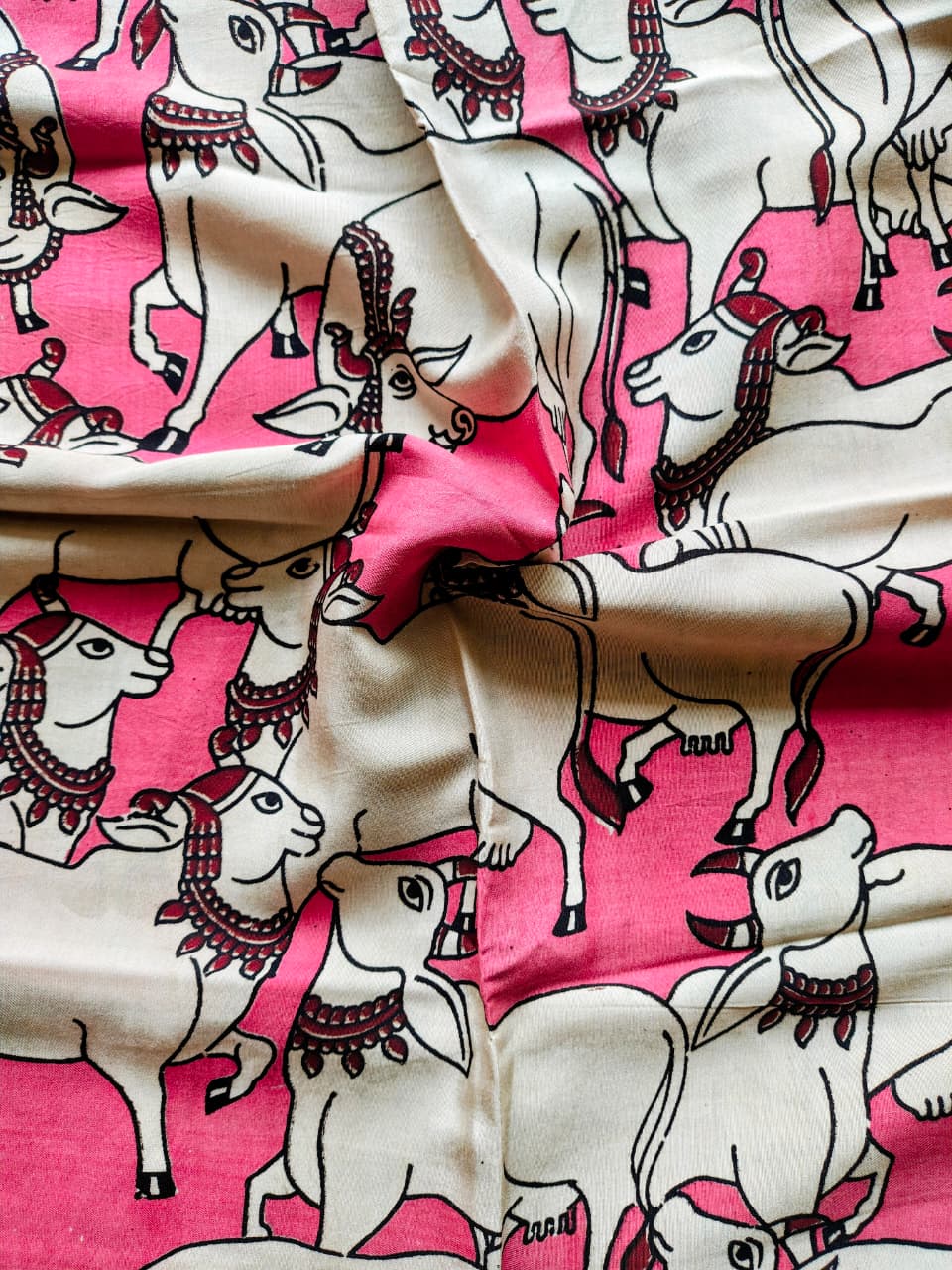Soft Pink Kalamkari Silk Blouse Fabric