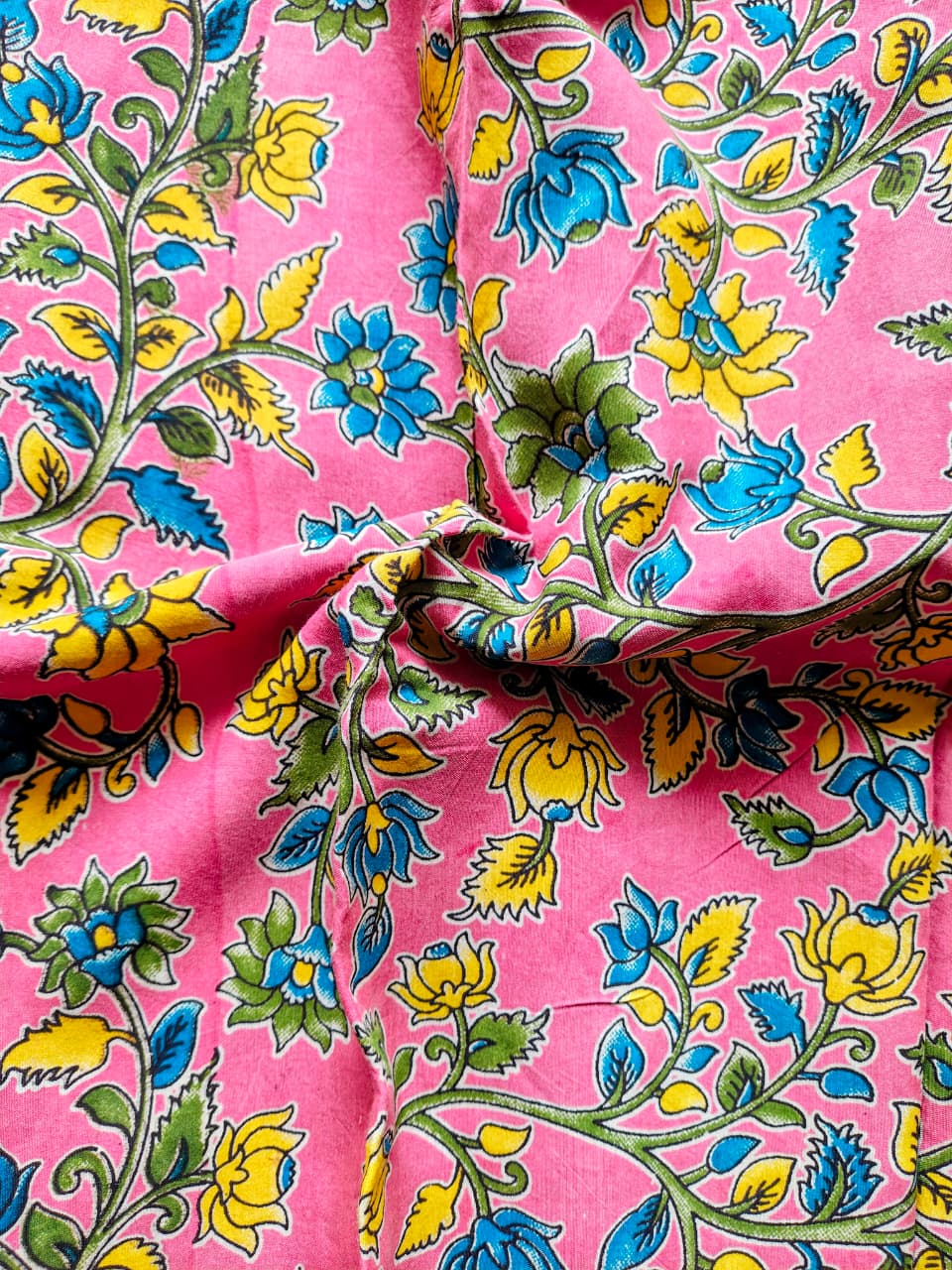 Rose Pink Kalamkari Silk Blouse Fabric