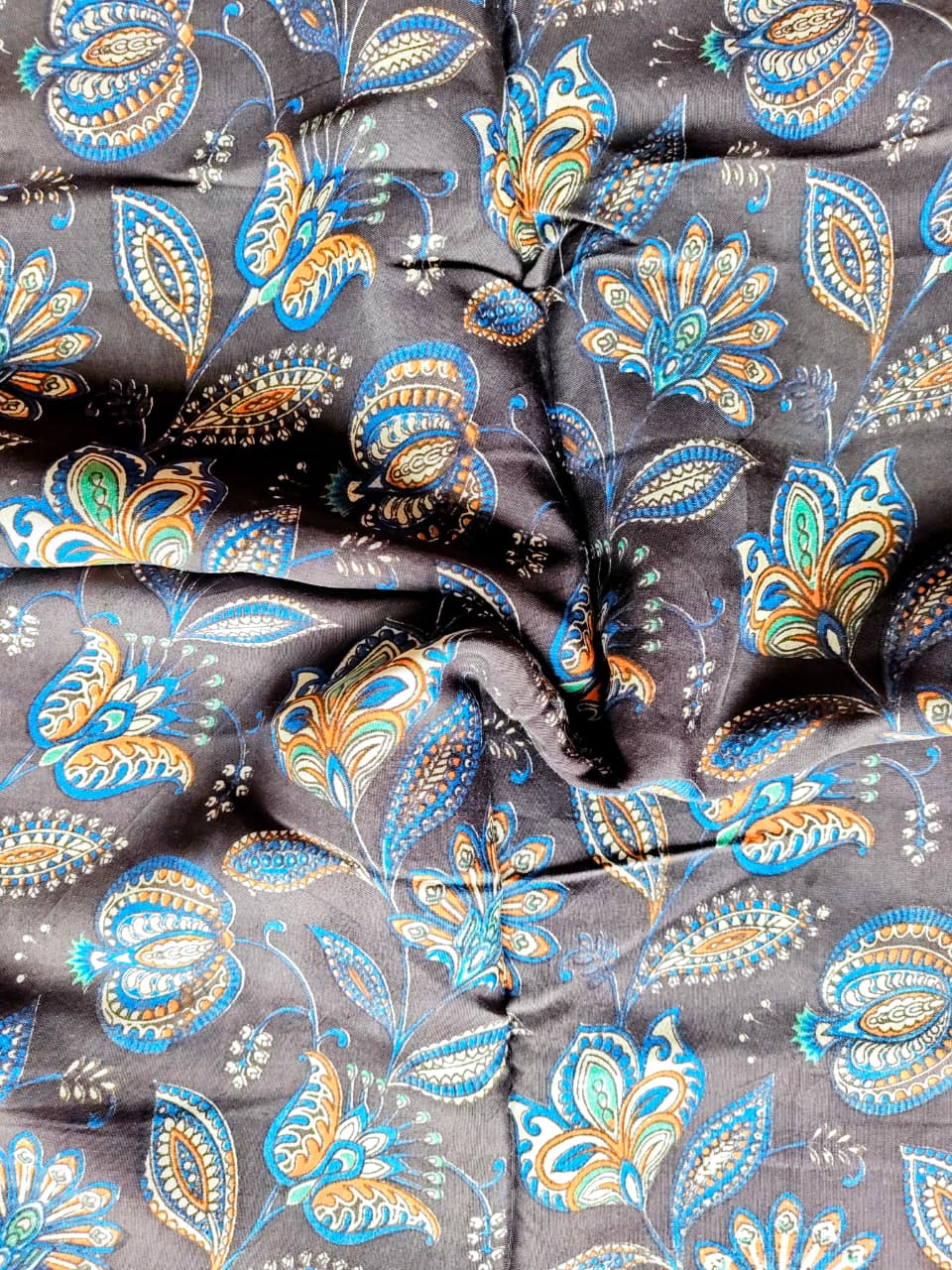 Charcoal Black Kalamkari Silk Blouse Fabric