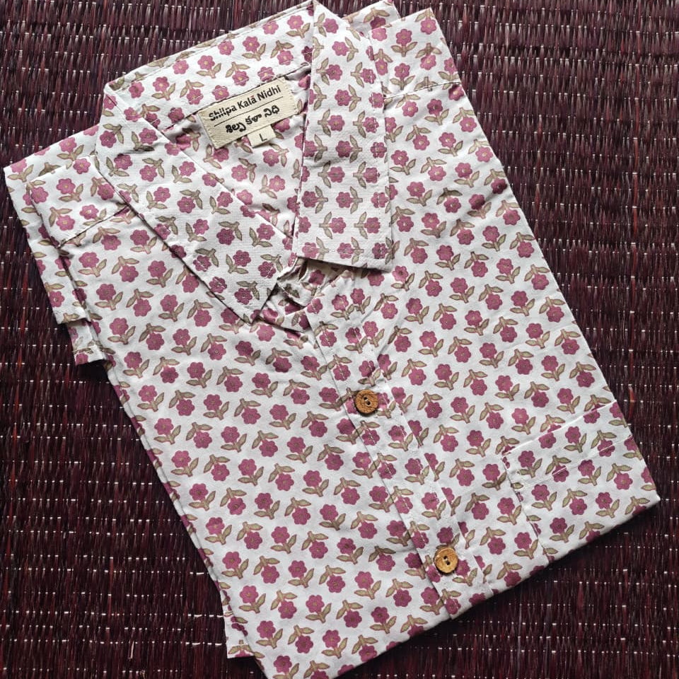 Men's Magenta & Off-White Floral Sanganeri Shirt