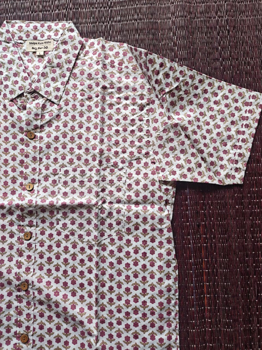 Men's Magenta & Off-White Floral Sanganeri Shirt