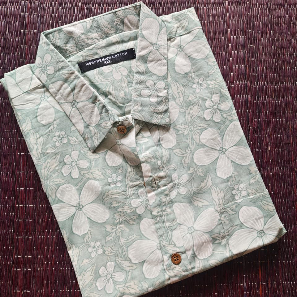 Men's Sage Green Sanganeri Shirt