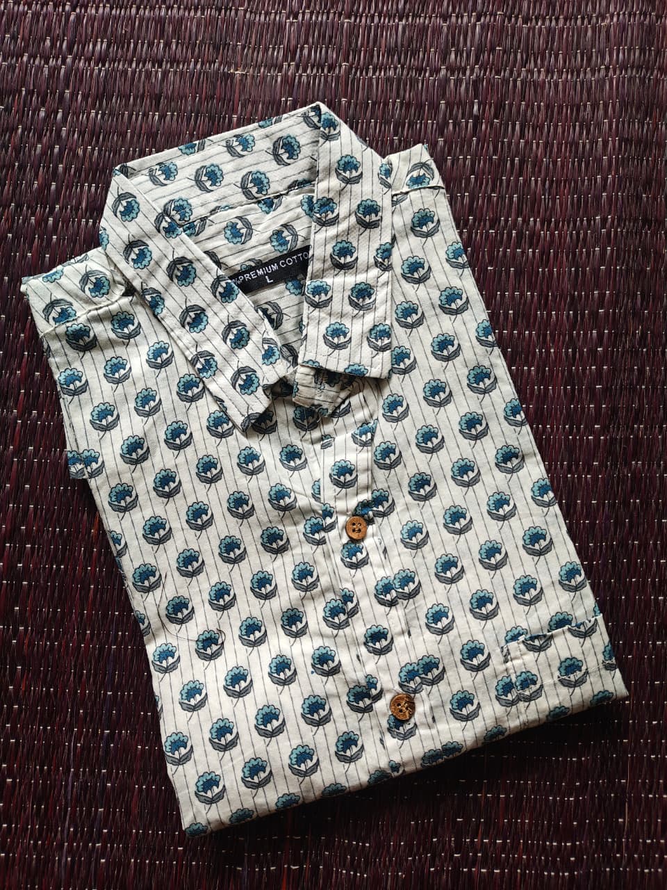 Men's White & Blue Pattern Sanganeri Shirt