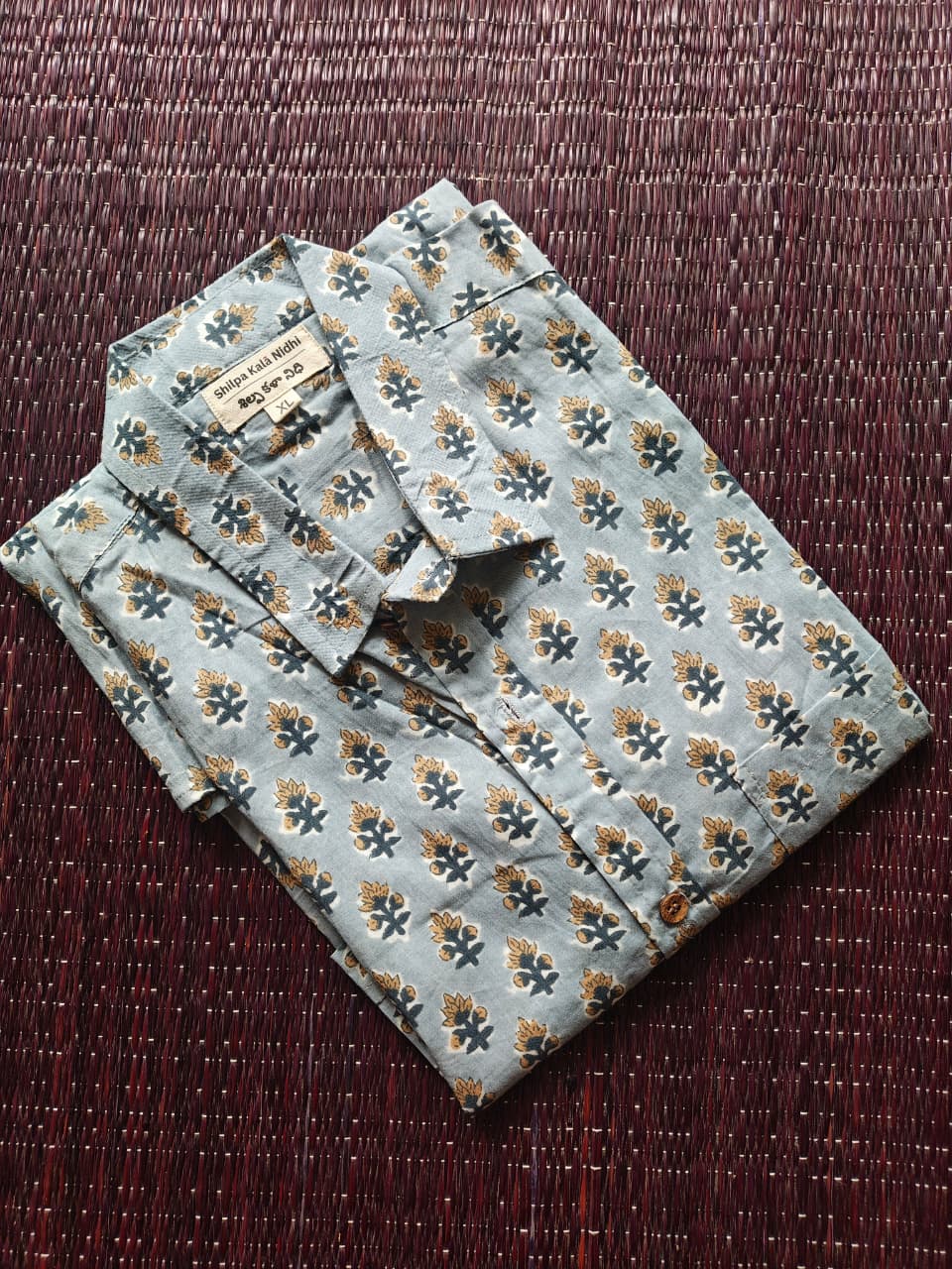 Men's Light Blue Pattern Sanganeri Shirt