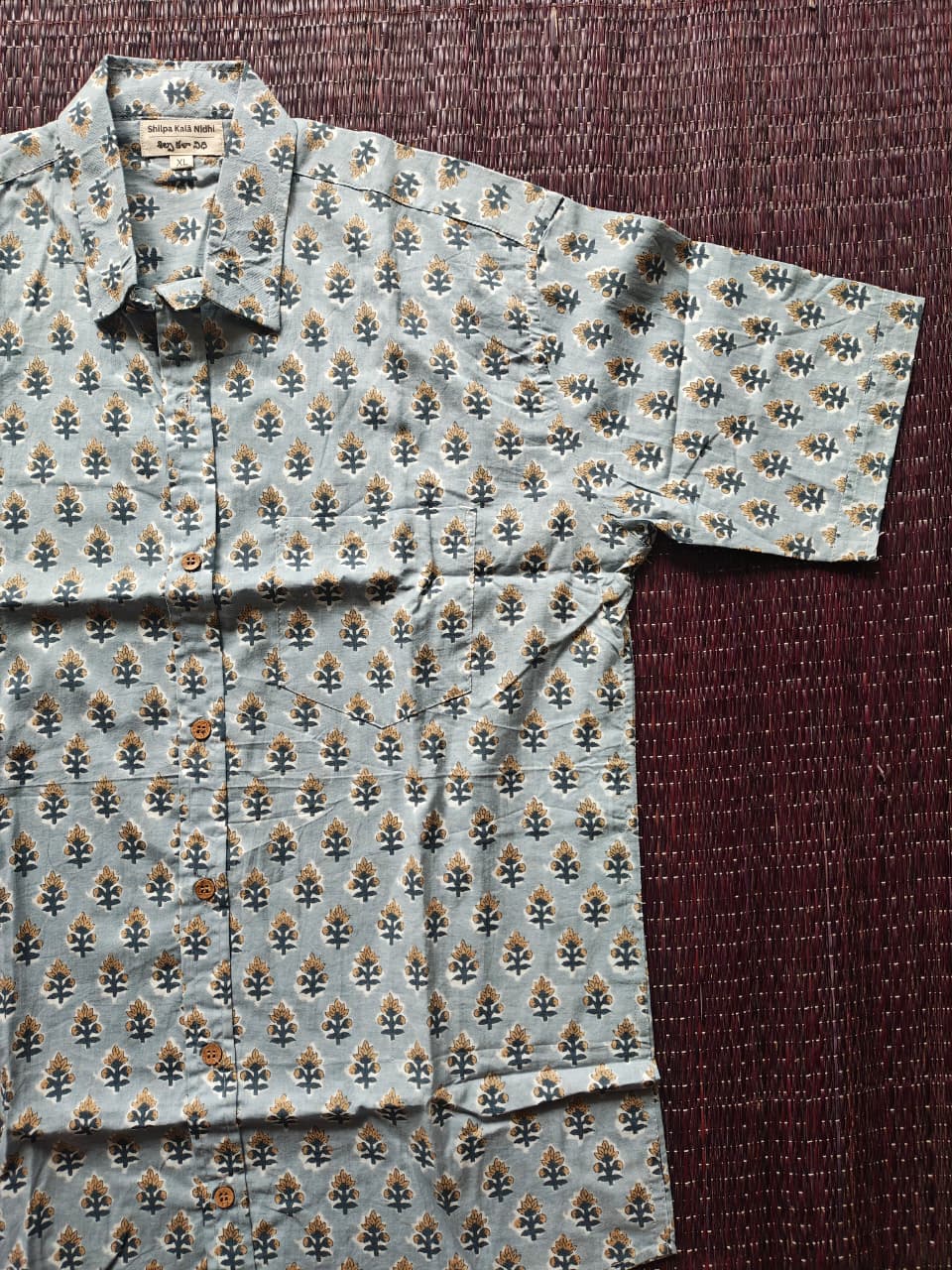 Men's Light Blue Pattern Sanganeri Shirt