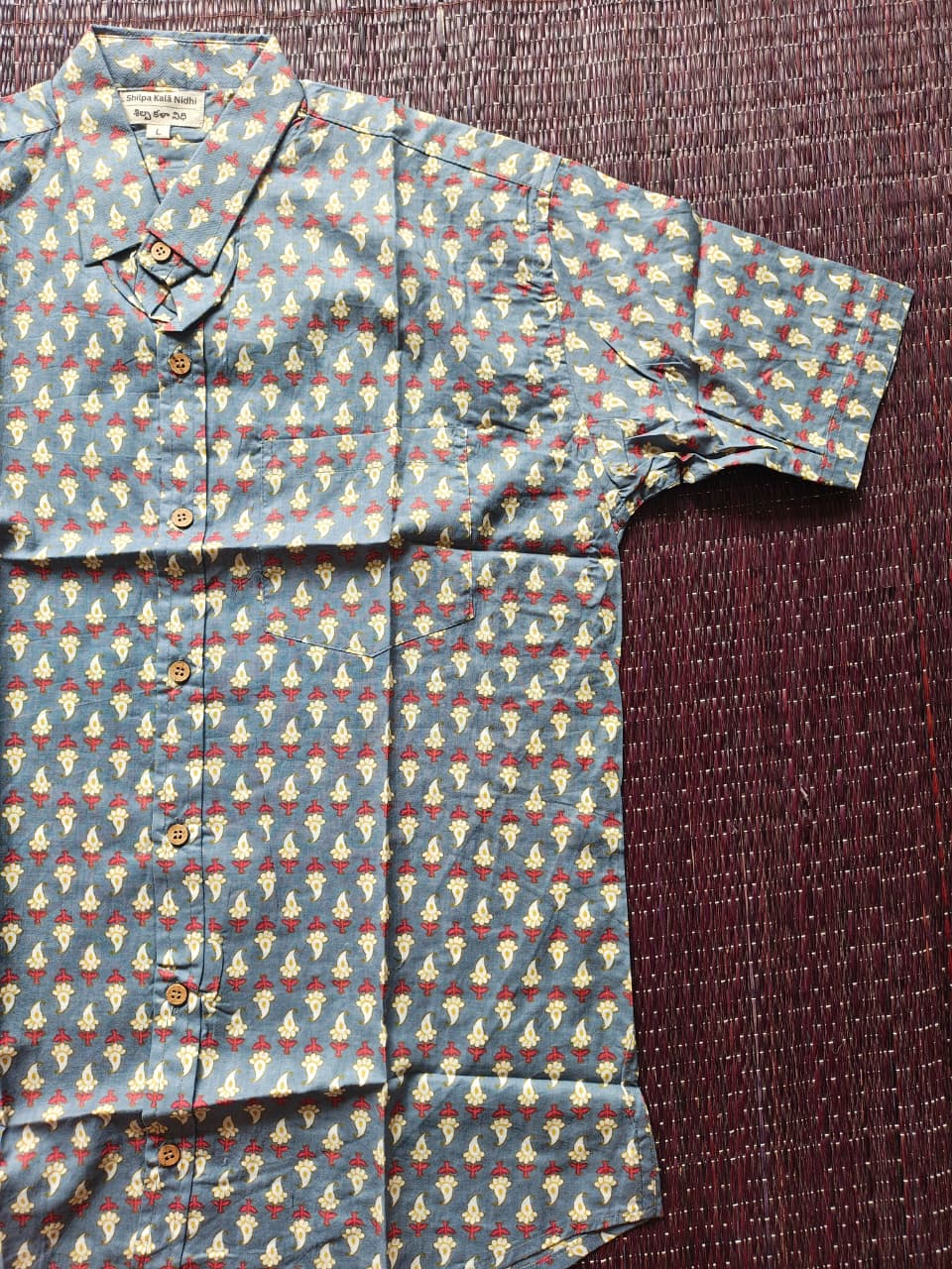 Men's Ice Blue Pattern Sanganeri Shirt