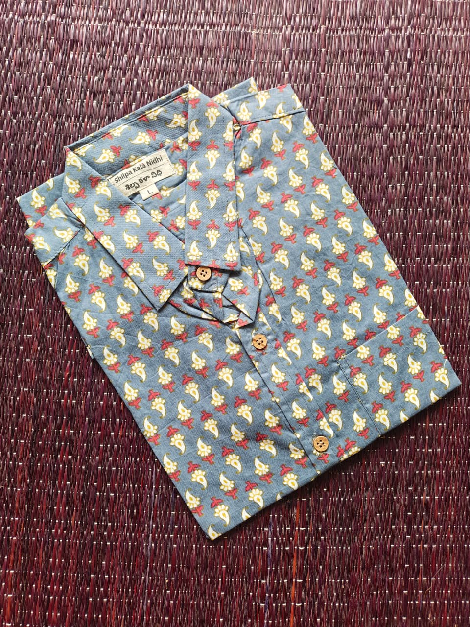 Men's Ice Blue Pattern Sanganeri Shirt