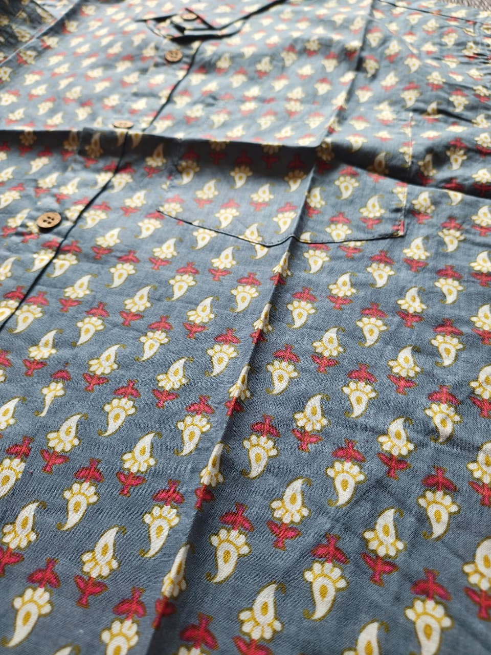 Men's Ice Blue Pattern Sanganeri Shirt