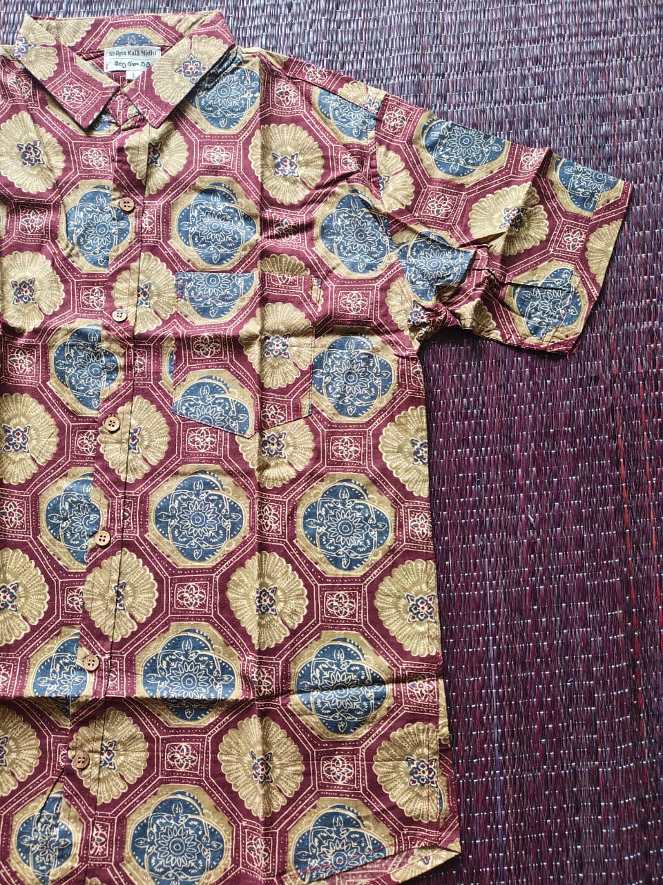 Men's Terracotta Floral Pattern Sanganeri Shirt