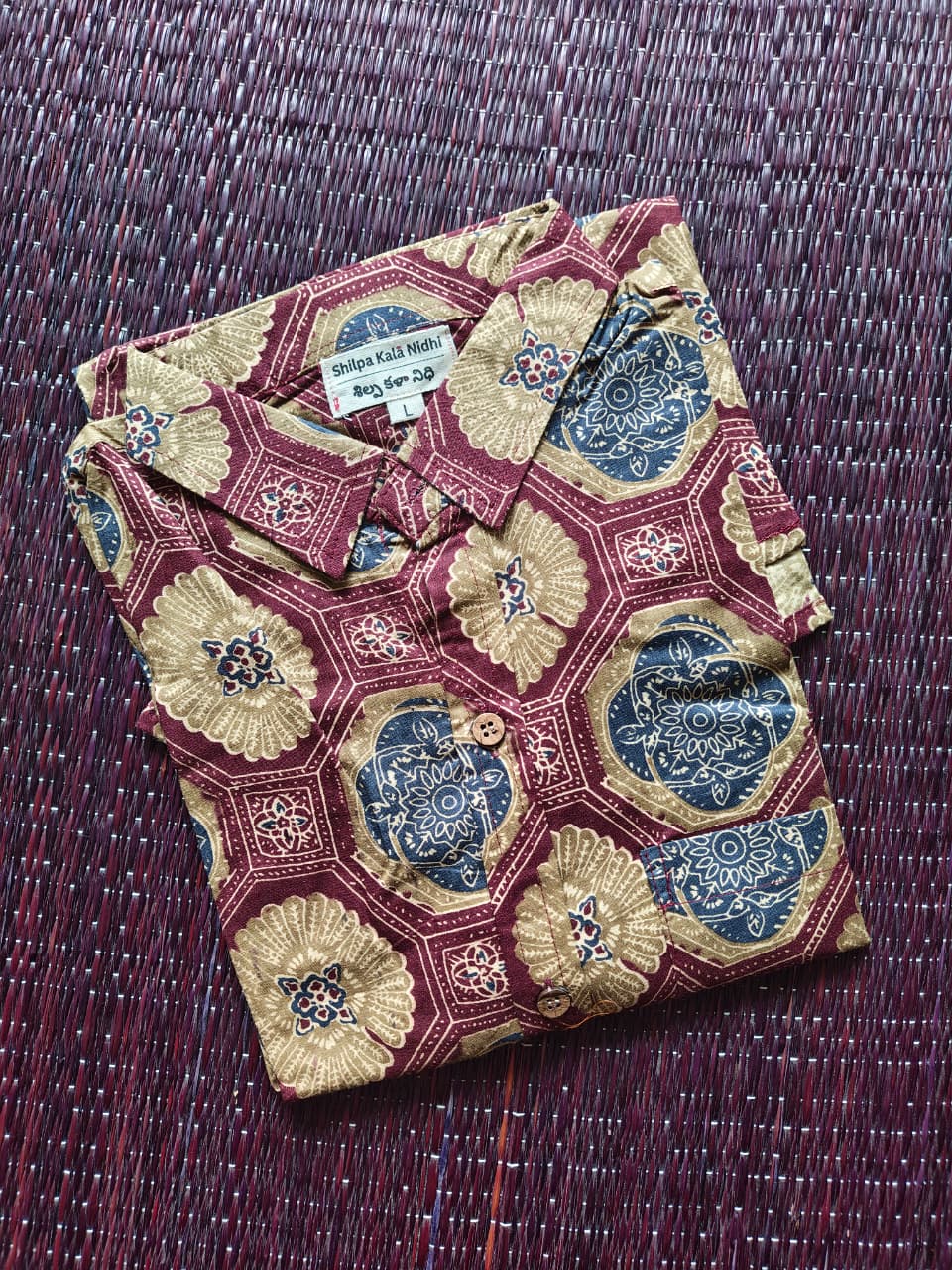 Men's Terracotta Floral Pattern Sanganeri Shirt