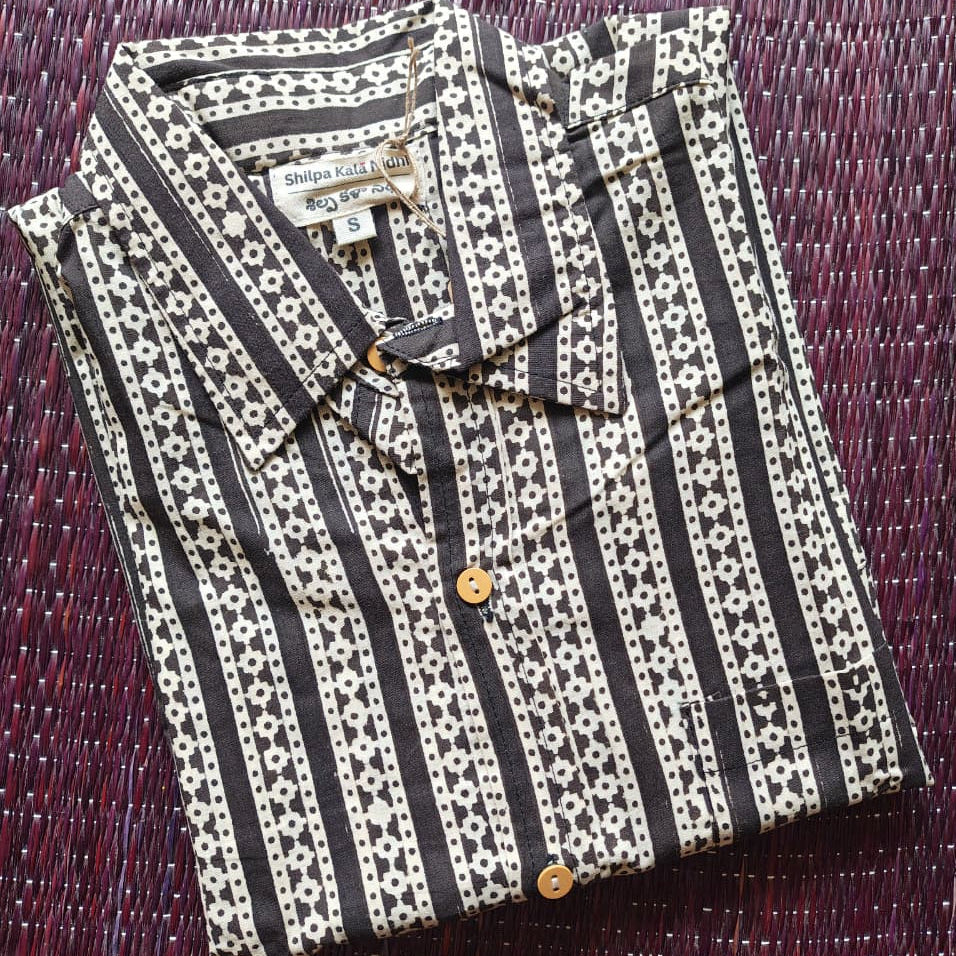 Men's Onyx Bagru Hand Block Printed Shirt