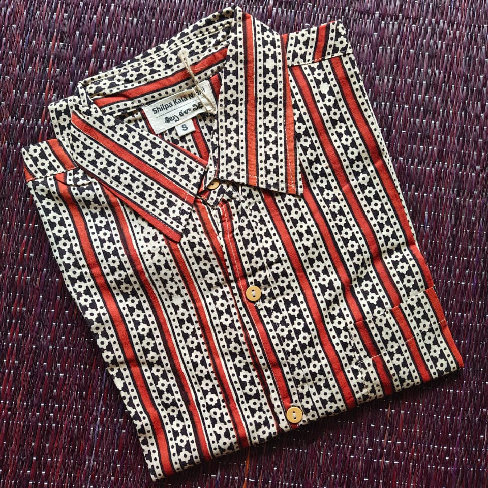 Men's Terracotta Bagru Hand Block Printed Shirt