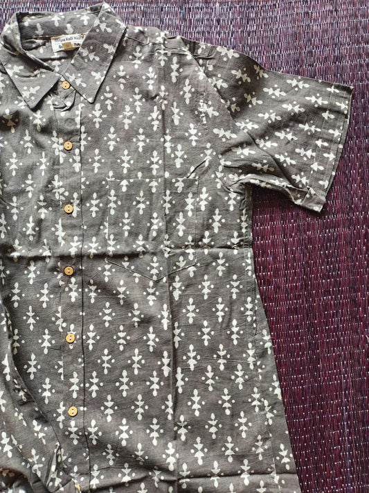 Men's Taupe Bagru Hand Block Printed Shirt