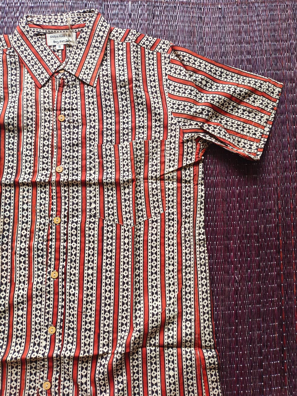 Men's Terracotta Bagru Hand Block Printed Shirt