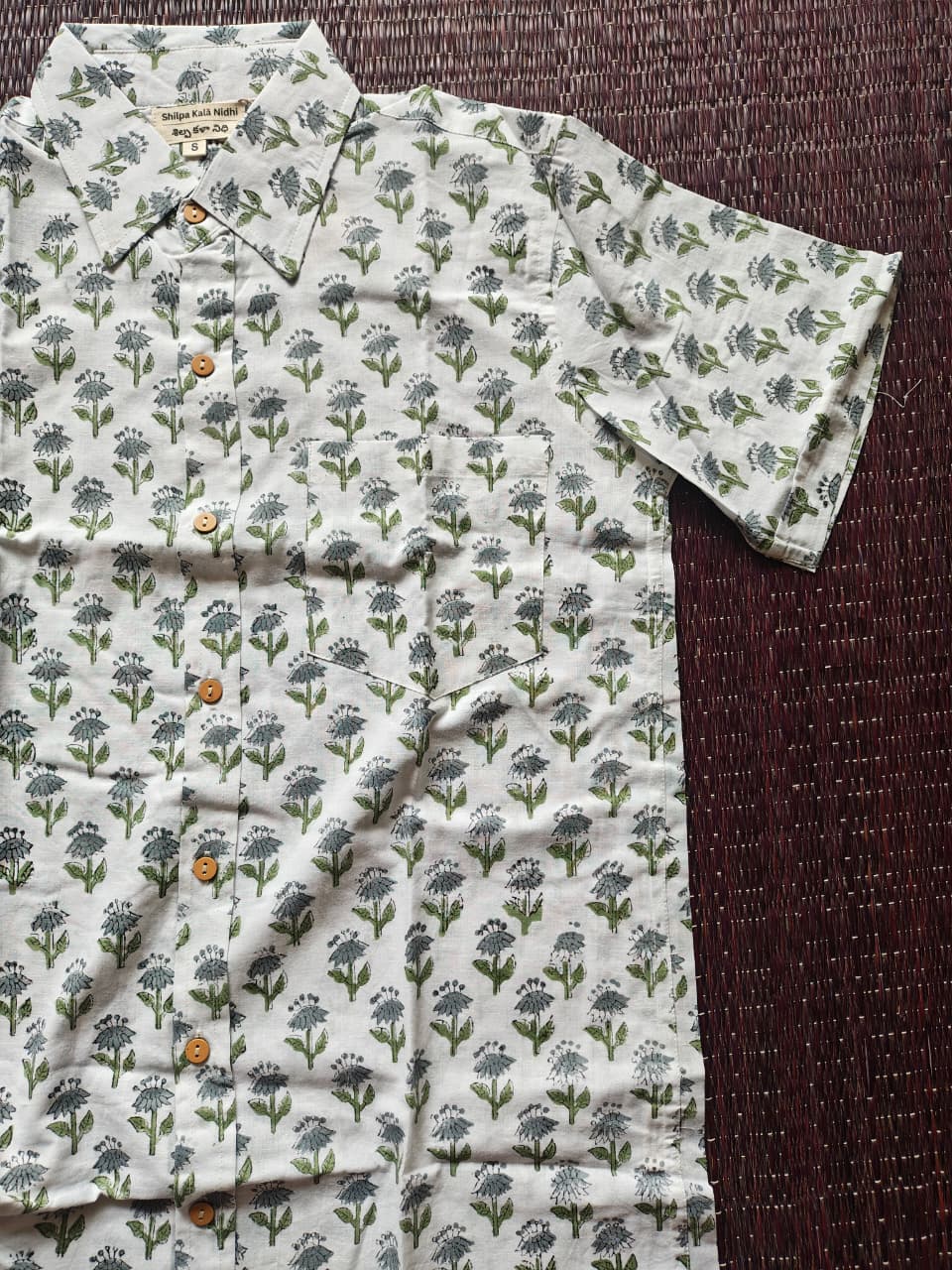 Men's White & Blue Sanganeri Hand Block Printed Shirt