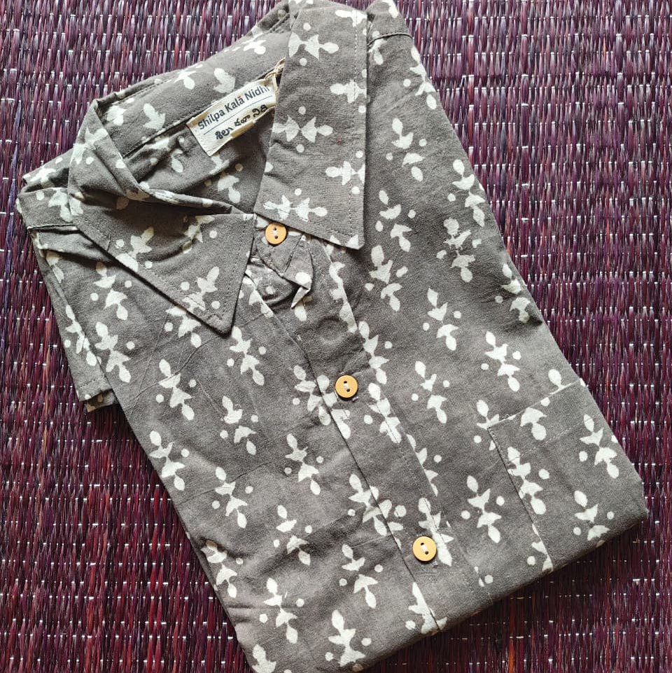 Men's Taupe Bagru Hand Block Printed Shirt