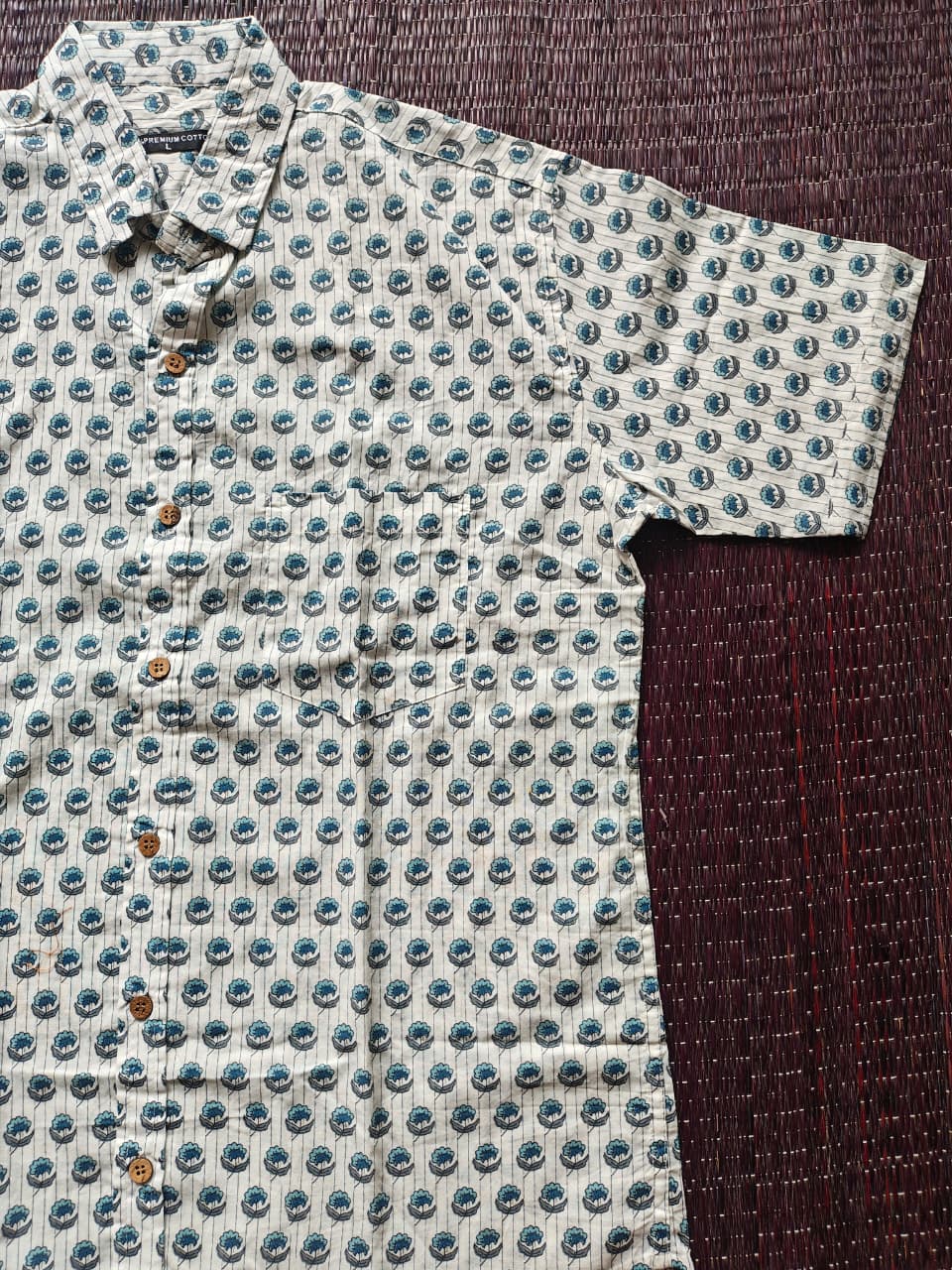 Men's White & Blue Pattern Sanganeri Shirt