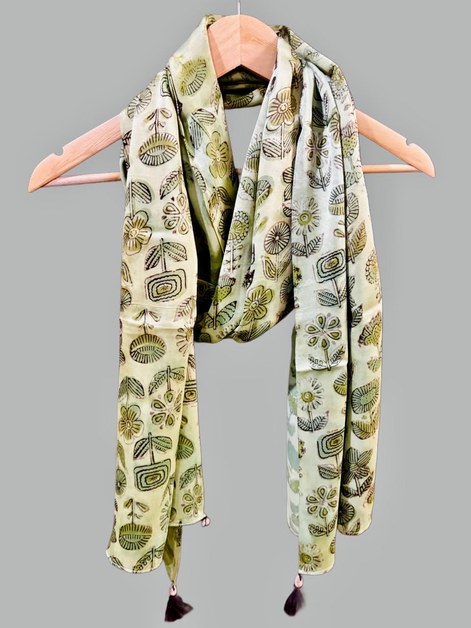 Green with Black Motifs Ajrakh Modal Silk Stole