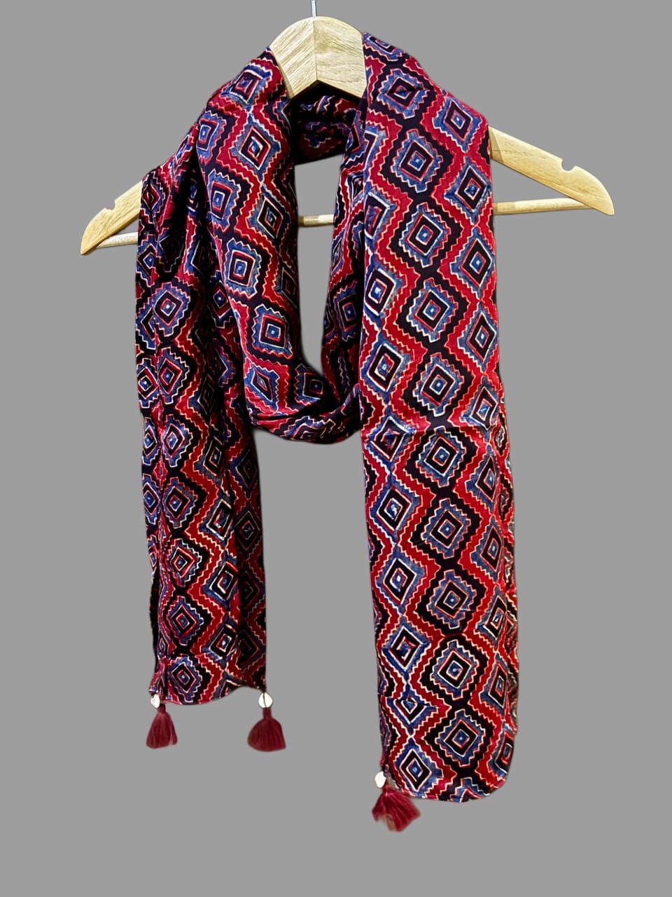 Red Geometric Print Ajrakh Modal Silk Stole